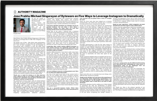 Authority Magazine — Jose Prabhu Michael Singarayan interview